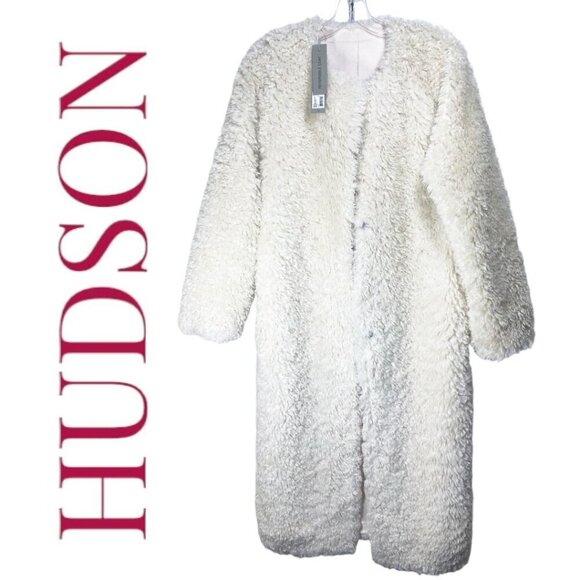 NWT HUDSON JEANS Reversible Shearling Teddy Longline Maxi Coat Natural Cream, Si - Picture 4 of 16